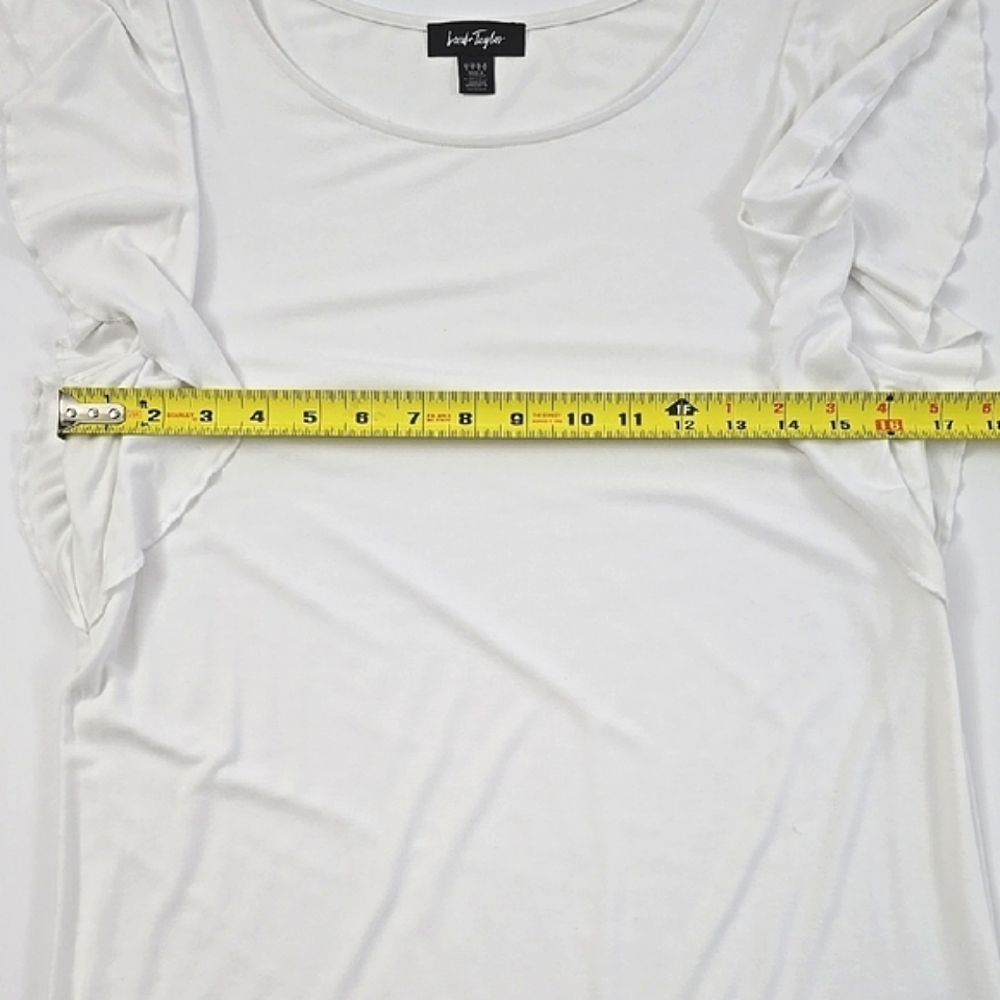 Lord & Taylor Women's White Ruffle Sleeves Top Soft Stretch Viscose Blend Size S - Picture 8 of 10